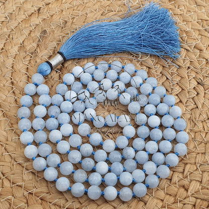 Natural AAA Celestite Mala Beads 108 , Statement Necklace, Knotted 108 Bead Mala , Japa Mala, Hand Made, Prayer Beads Necklace