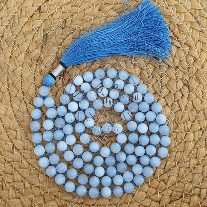 Natural AAA Celestite Mala Beads 108 , Statement Necklace, Knotted 108 Bead Mala , Japa Mala, Hand Made, Prayer Beads Necklace