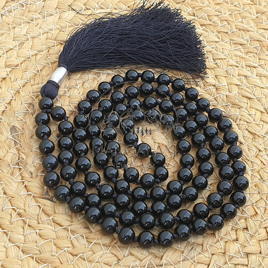 Natural Black Onyx Mala For Grounding, Black Onyx Necklace, 108 Mala Beads, Mala Necklace, Meditation Beads, Japa Mala, Gift For Yoga Lover