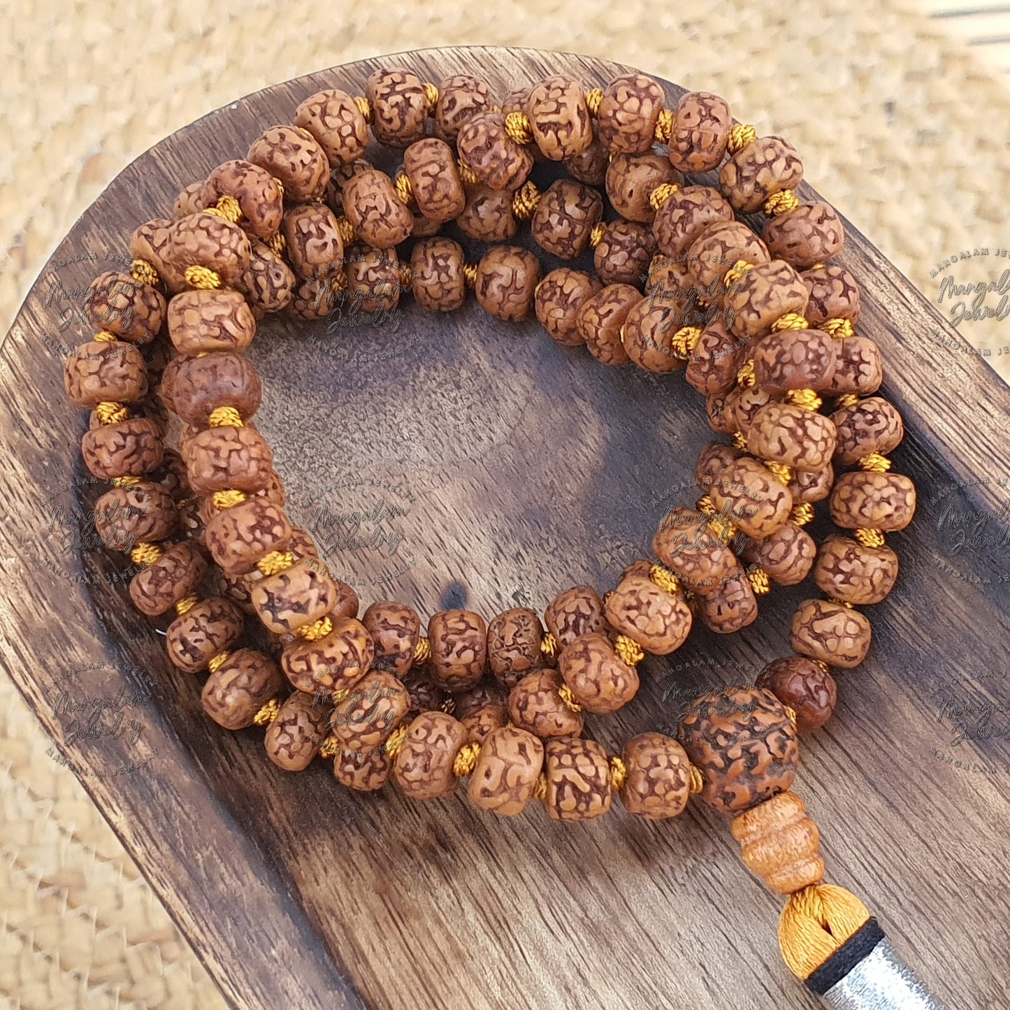 108 Natural Knotted Aged Rudraksha Seed Mala Prayer Beads, Sacred Rudraksha Mala, Meditation Mala Rosary, Buddhist Japa Mala, Rudraksha Bead