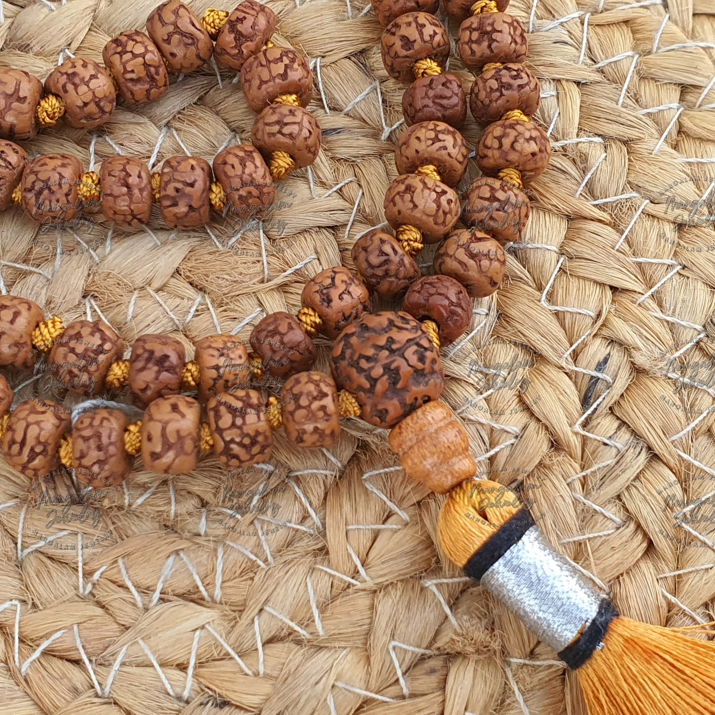 108 Natural Knotted Aged Rudraksha Seed Mala Prayer Beads, Sacred Rudraksha Mala, Meditation Mala Rosary, Buddhist Japa Mala, Rudraksha Bead