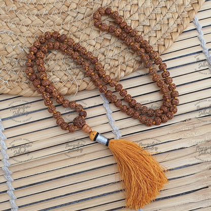 108 Natural Knotted Aged Rudraksha Seed Mala Prayer Beads, Sacred Rudraksha Mala, Meditation Mala Rosary, Buddhist Japa Mala, Rudraksha Bead