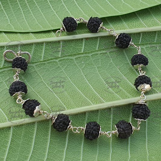 Black Rudraksha silver cap 5 face Mukhi Bracelet- Healing Bracelet- Shiva bracelet - Black Rudraksha-  Japa bracelet - Chanting - Meditation
