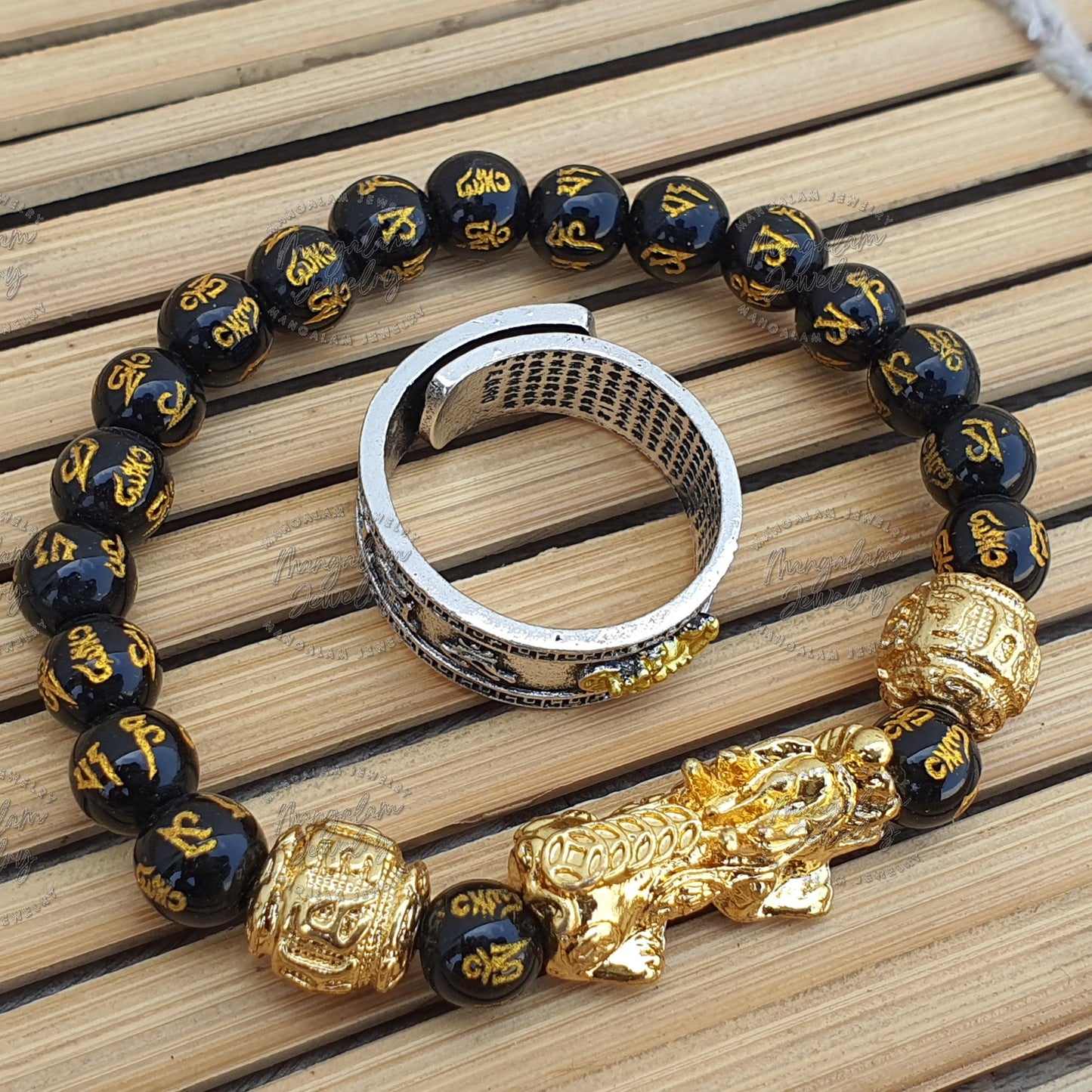 Adjustable Pixiu Ring and Pixiu Bracelet- Feng Shui Wealth Symbol Jewelry for Prosperity