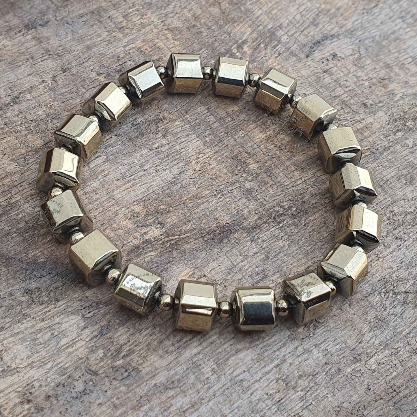 Golden Pyrite Hexagon Shape Bracelet, Adjustable Bracelet, Healing Energy Stone Bracelet, Men & Women Hand Bracelet