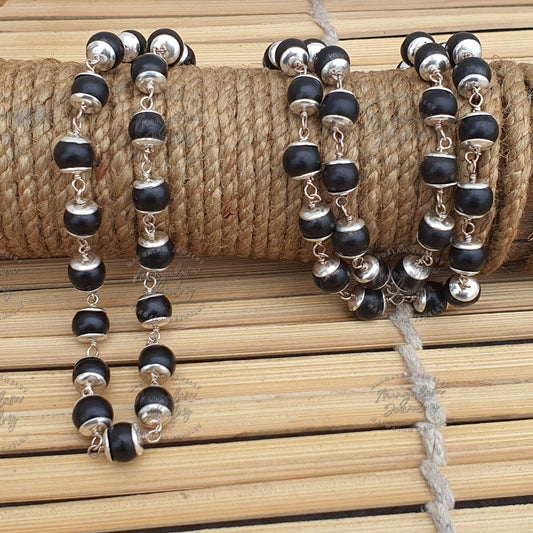 8MM Karungali Mala, White Metal Ebony Wood Mala, 54 Bead Mala, Wood Bead Necklace, Prayer Beads, Handmade Necklace