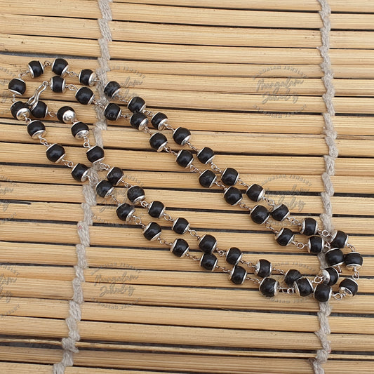 8MM Karungali Mala, White Metal Ebony Wood Mala, 54 Bead Mala, Wood Bead Necklace, Prayer Beads, Handmade Necklace
