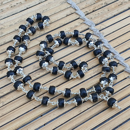 Silver Shaligram Mala, Shaligram Necklace, 925 Sterling Silver Rosary Mala, Symbolic Necklace