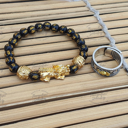 Adjustable Pixiu Ring and Pixiu Bracelet- Feng Shui Wealth Symbol Jewelry for Prosperity