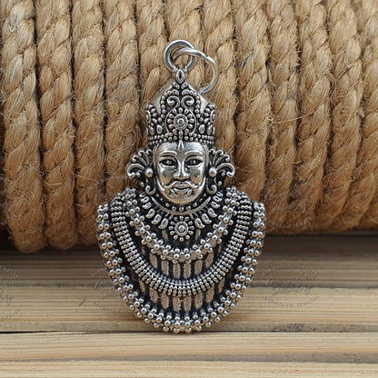 Divine Khatu Shyam Baba Pendant in White Metal - Spiritual Jewelry for Devotion and Protection"