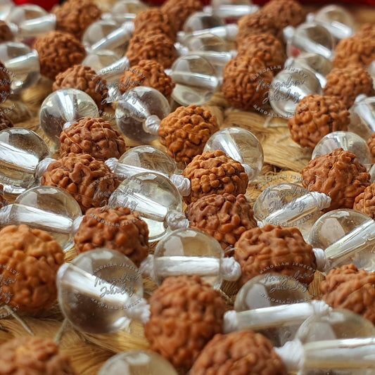 Rudraksha Sphatik Mala - Lab Certified For Planet Venus, Rudraksha Sphatik Japa Mala Rosary, Yoga Gifts