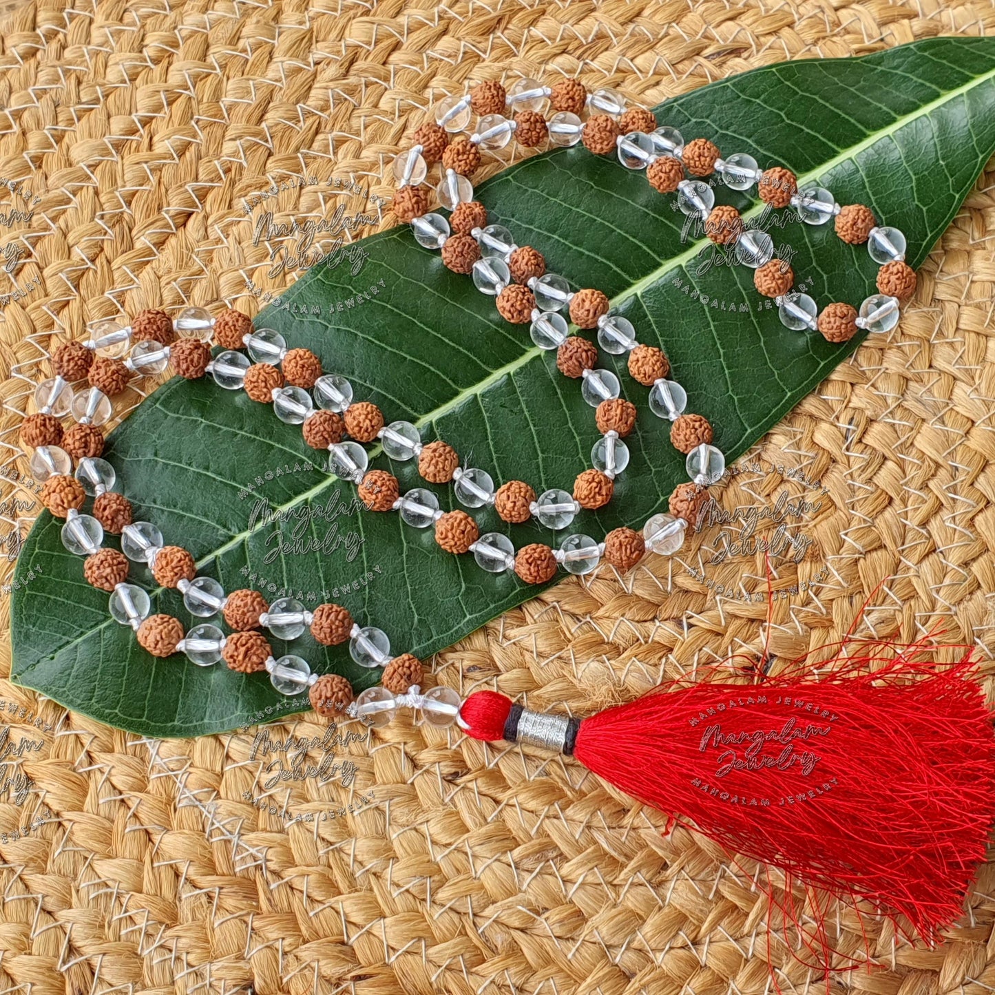 Rudraksha Sphatik Mala - Lab Certified For Planet Venus, Rudraksha Sphatik Japa Mala Rosary, Yoga Gifts