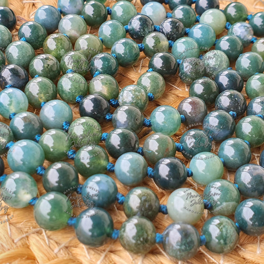Moss Agate Mala for Self Renewal, Moss Agate Necklace, Statement Necklace - Handcrafted Knotted, 108 Mala Beads