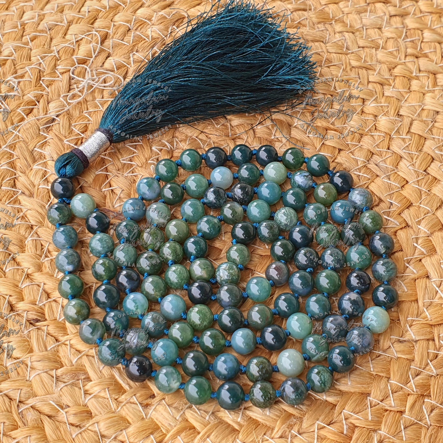 Moss Agate Mala for Self Renewal, Moss Agate Necklace, Statement Necklace - Handcrafted Knotted, 108 Mala Beads