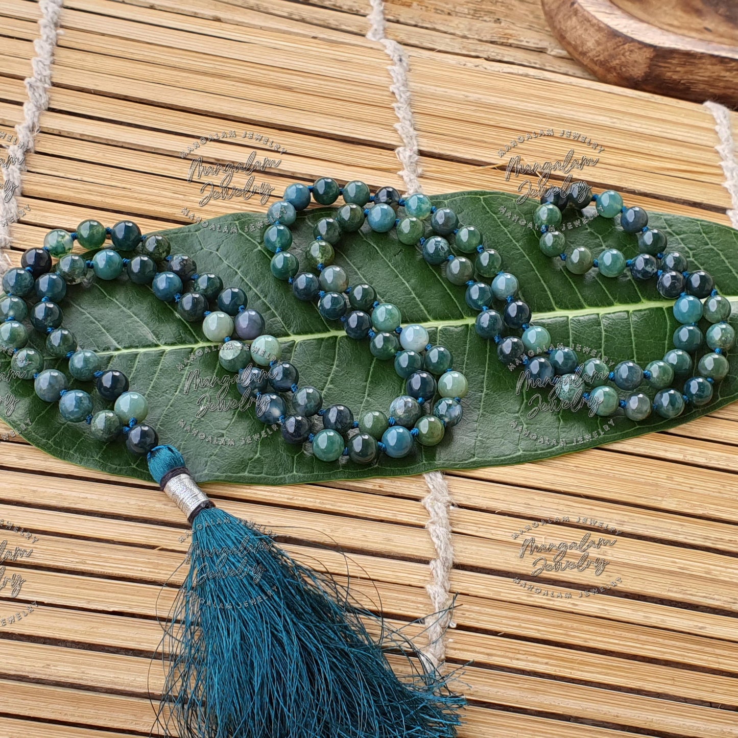 Moss Agate Mala for Self Renewal, Moss Agate Necklace, Statement Necklace - Handcrafted Knotted, 108 Mala Beads