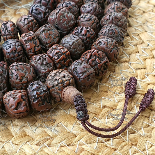 Tibetan Nepal 108 Old Oiled Rudraksh Bodhi Prayer Beads- Big 18mm Size Beads, Protection Necklace, Rudraksha Mala, Hindu Prayer Beads