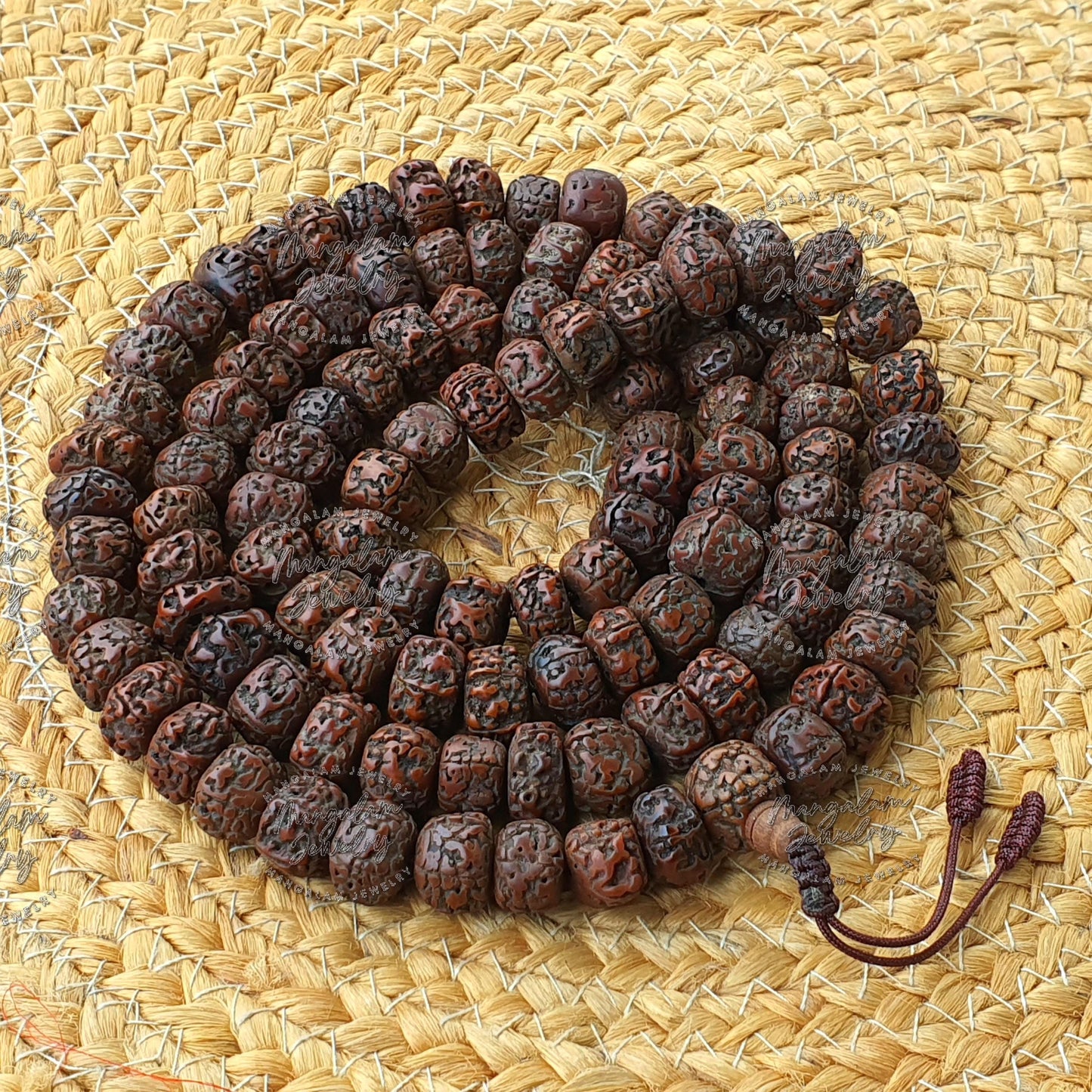 Tibetan Nepal 108 Old Oiled Rudraksh Bodhi Prayer Beads- Big 18mm Size Beads, Protection Necklace, Rudraksha Mala, Hindu Prayer Beads