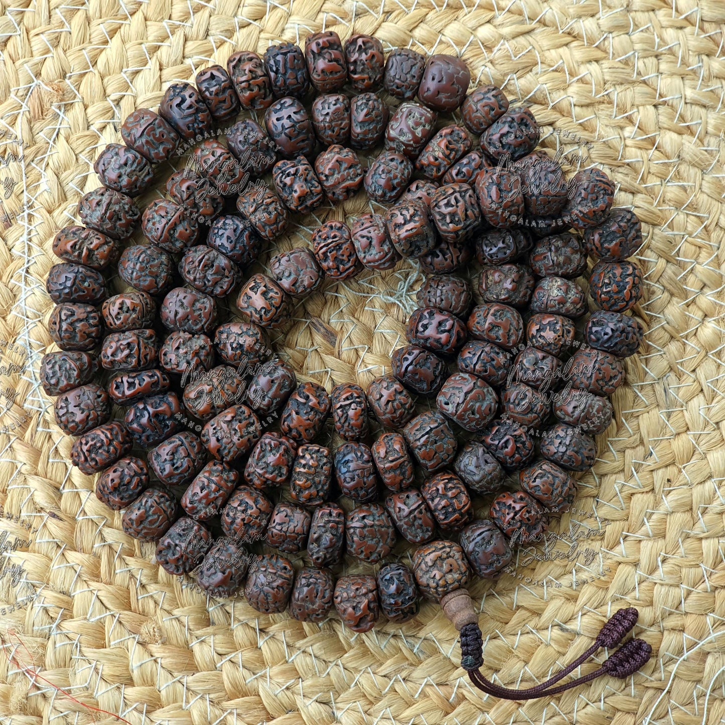 Tibetan Nepal 108 Old Oiled Rudraksh Bodhi Prayer Beads- Big 18mm Size Beads, Protection Necklace, Rudraksha Mala, Hindu Prayer Beads