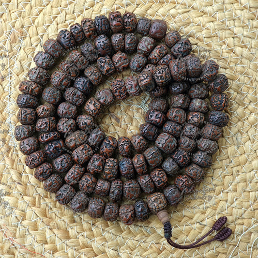 Tibetan Nepal 108 Old Oiled Rudraksh Bodhi Prayer Beads- Big 18mm Size Beads, Protection Necklace, Rudraksha Mala, Hindu Prayer Beads