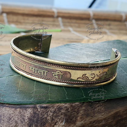 Jai Mata Di Copper Magnetic Bracelet, Hindu God Engraved Bracelet, Hammered Cuff Bracelet, Pain Relief Bracelet with magnet