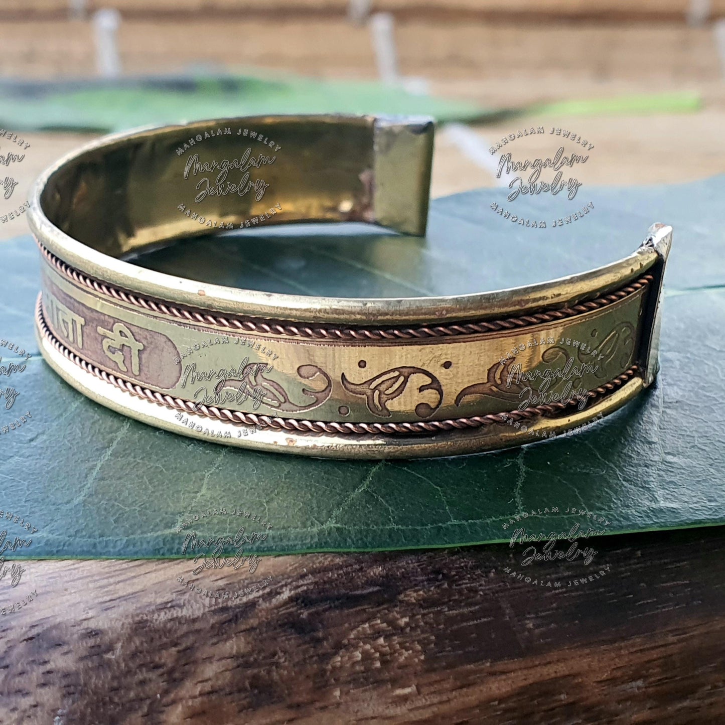 Jai Mata Di Copper Magnetic Bracelet, Hindu God Engraved Bracelet, Hammered Cuff Bracelet, Pain Relief Bracelet with magnet