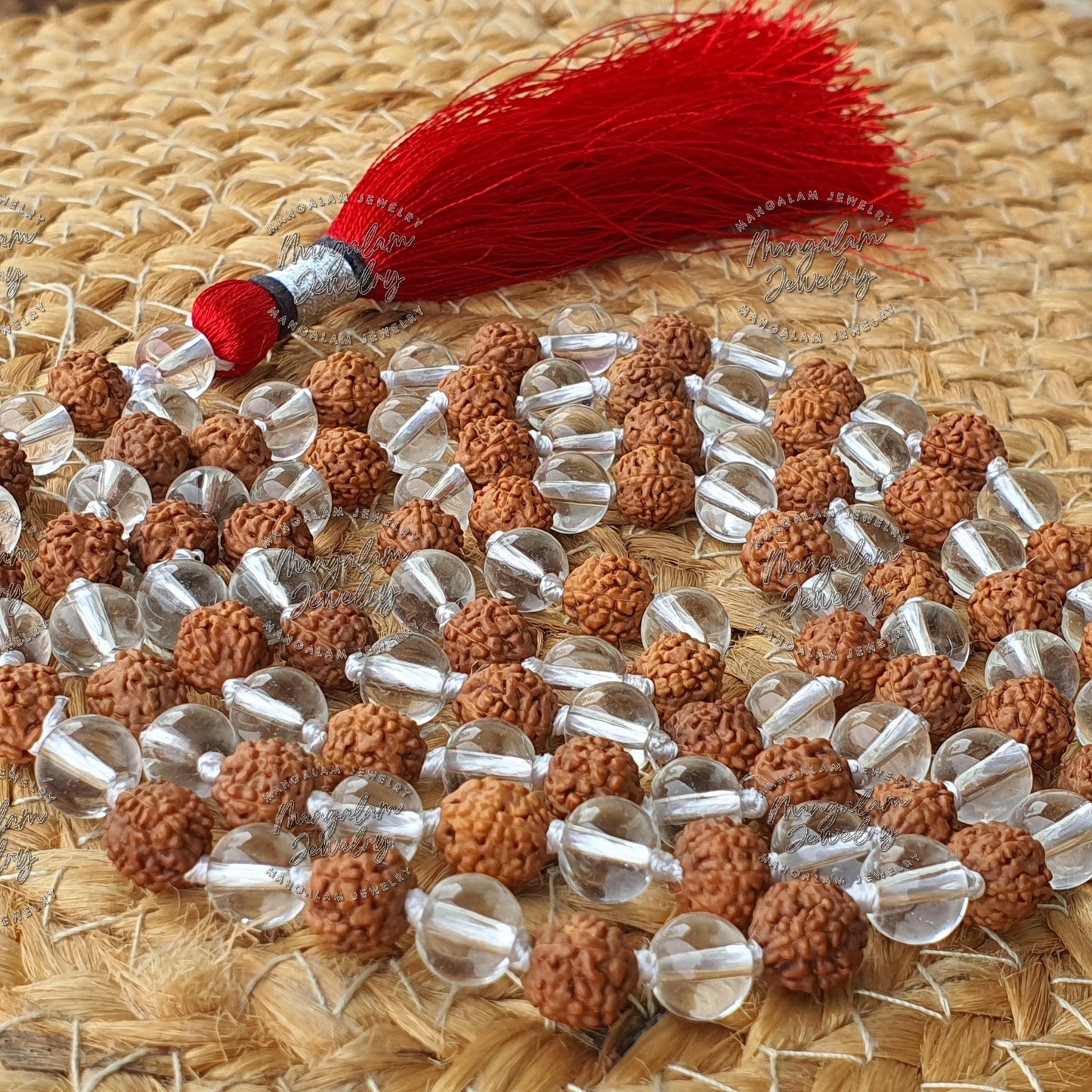 Rudraksha Sphatik Mala - Lab Certified For Planet Venus, Rudraksha Sphatik Japa Mala Rosary, Yoga Gifts