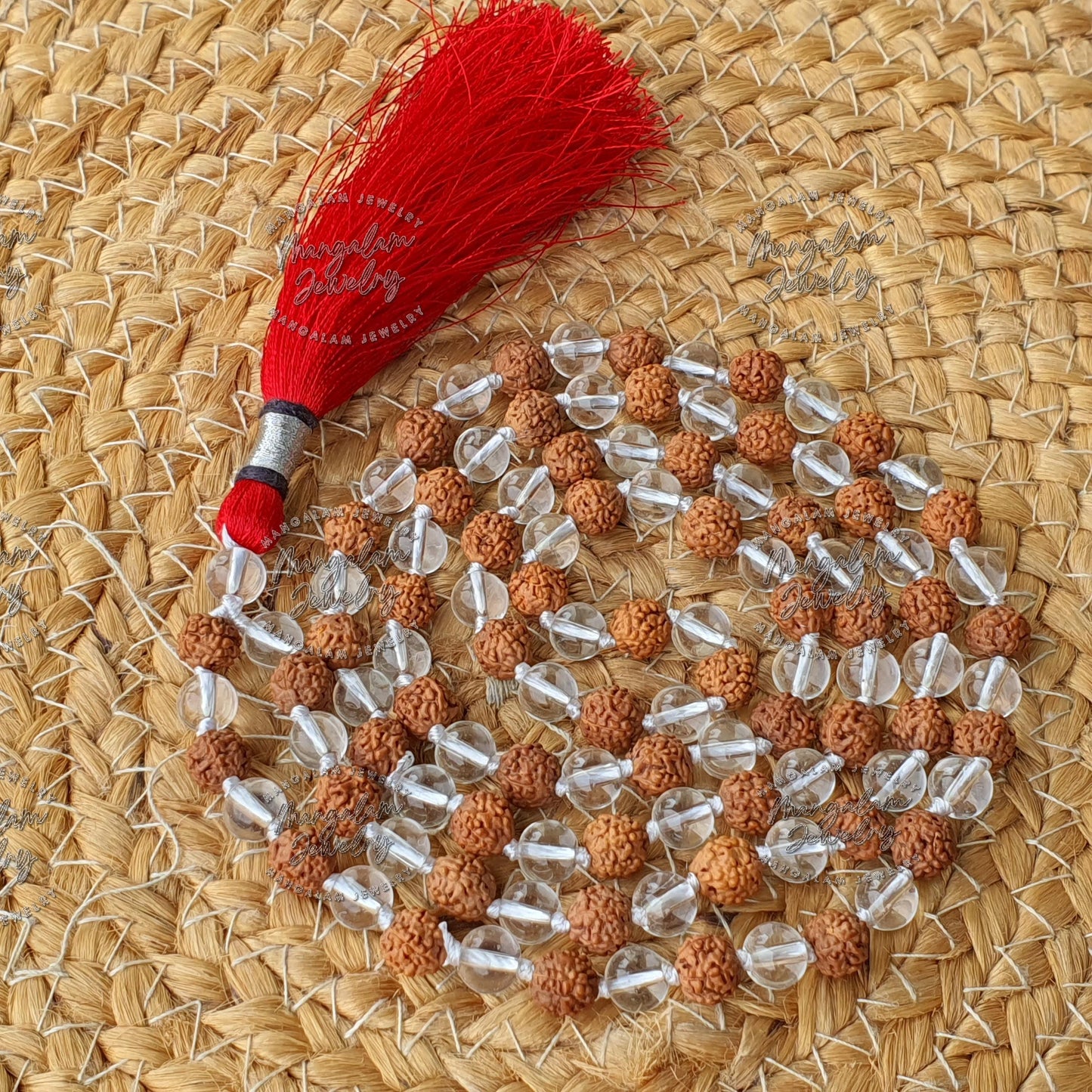 Rudraksha Sphatik Mala - Lab Certified For Planet Venus, Rudraksha Sphatik Japa Mala Rosary, Yoga Gifts