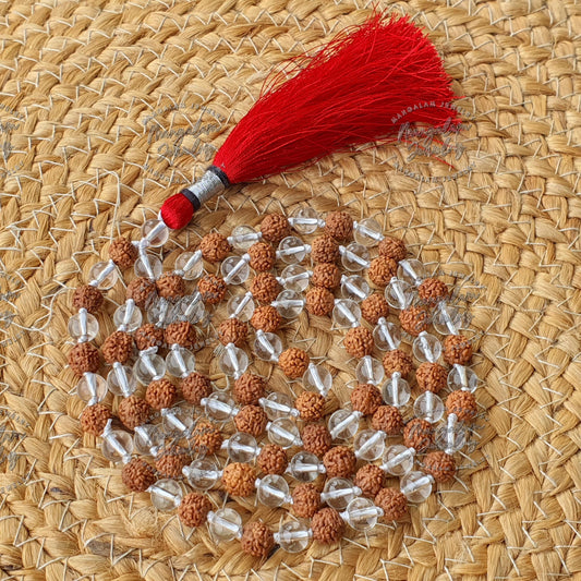 Rudraksha Sphatik Mala - Lab Certified For Planet Venus, Rudraksha Sphatik Japa Mala Rosary, Yoga Gifts