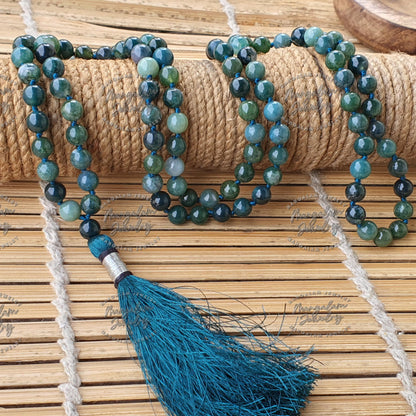 Moss Agate Mala for Self Renewal, Moss Agate Necklace, Statement Necklace - Handcrafted Knotted, 108 Mala Beads