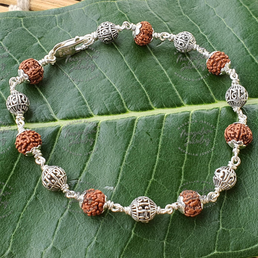 Om Namah Shivaya Charm Bracelet, 925 Sterling Silver Rudraksha Beads Bracelet, Rudraksha Bracelet, Shiva Bracelet, Sterling Silver Bracelet