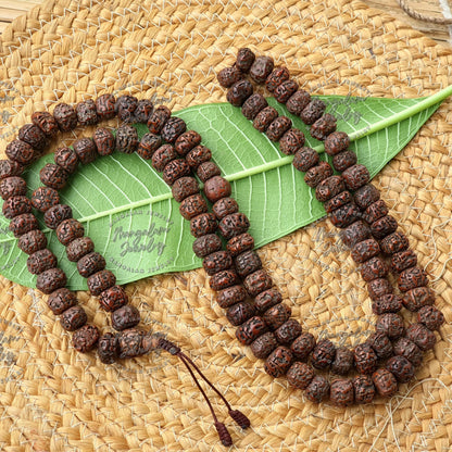 Tibetan Nepal 108 Old Oiled Rudraksh Bodhi Prayer Beads- Big 18mm Size Beads, Protection Necklace, Rudraksha Mala, Hindu Prayer Beads