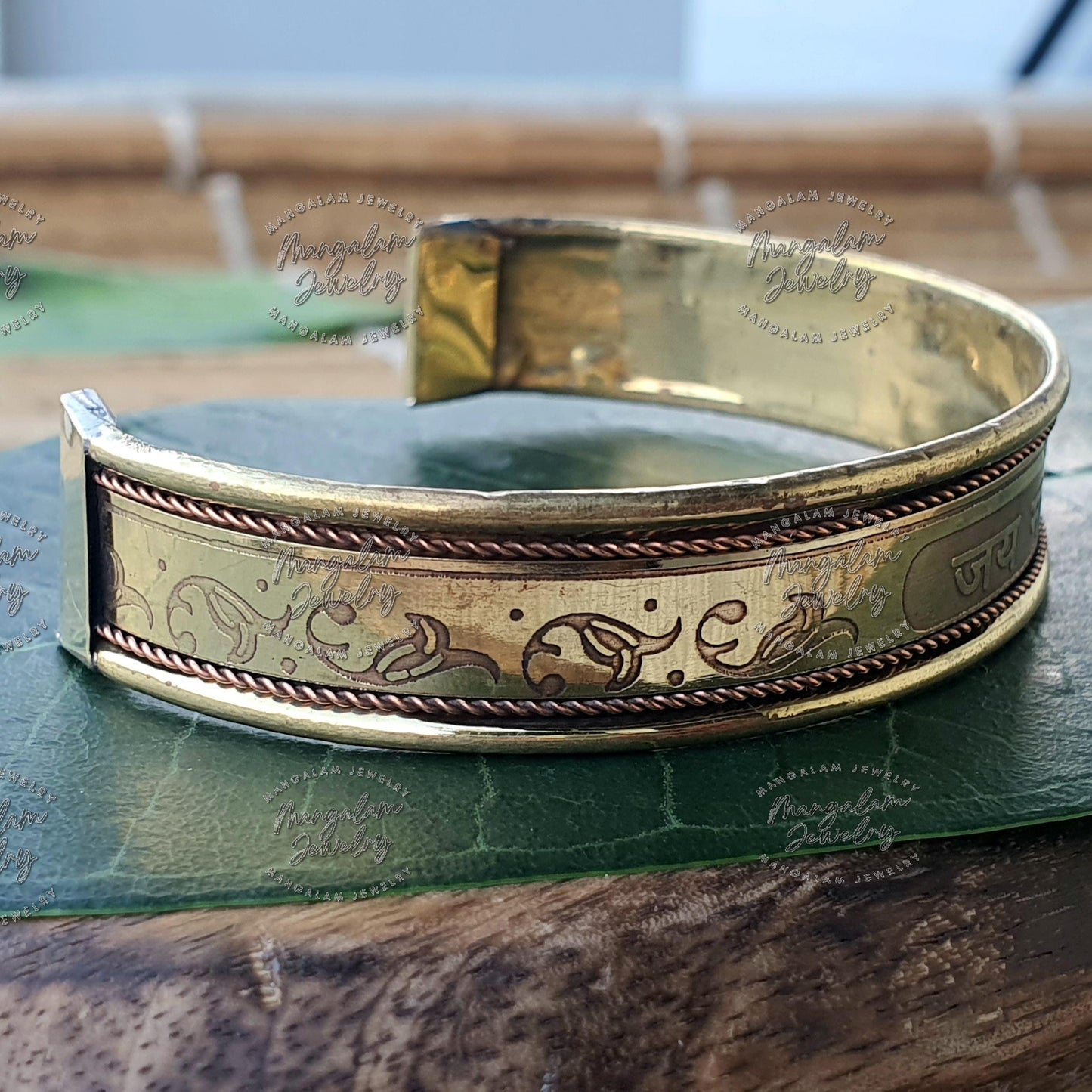 Jai Mata Di Copper Magnetic Bracelet, Hindu God Engraved Bracelet, Hammered Cuff Bracelet, Pain Relief Bracelet with magnet