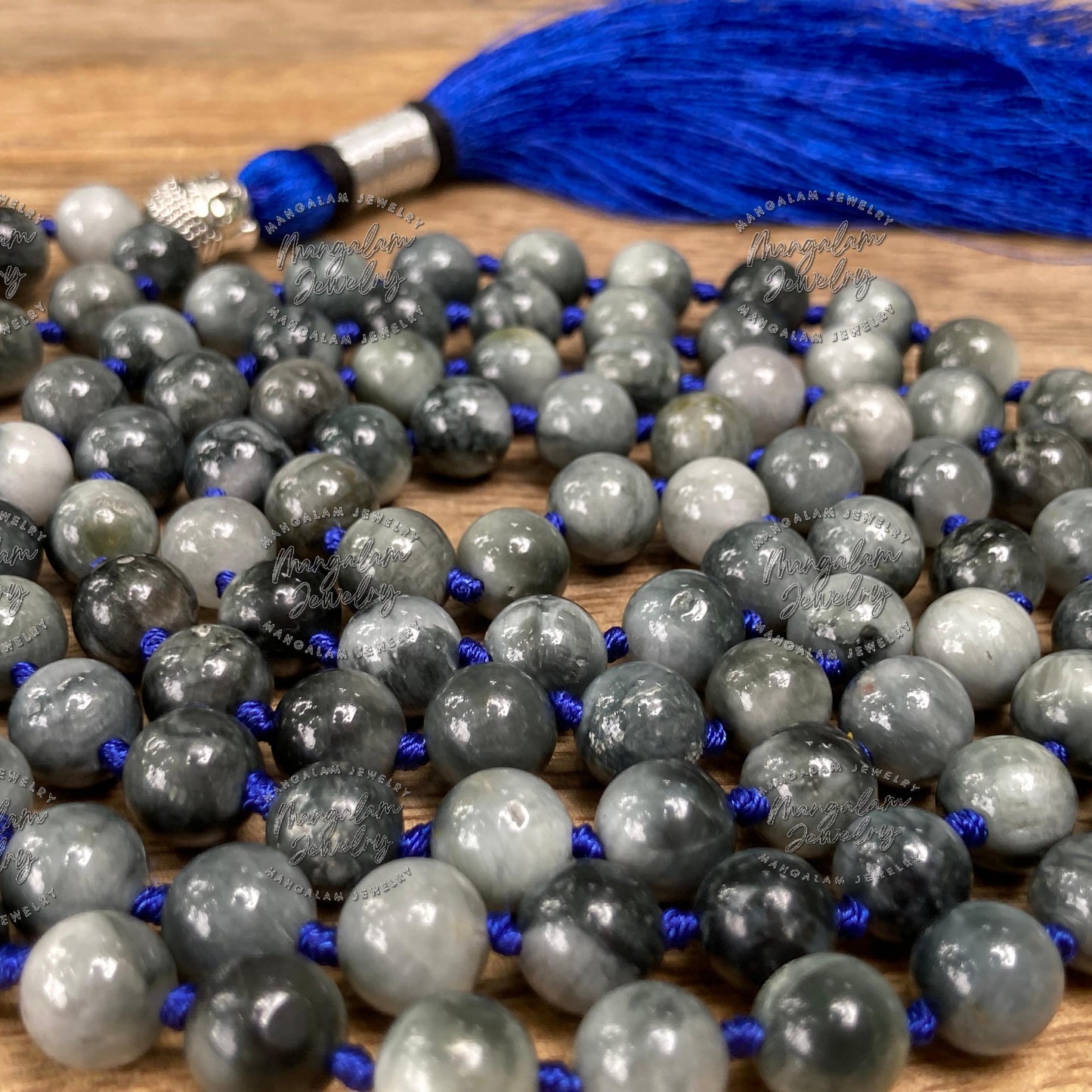 Gray Tiger Eye Mala, Hand Knotted Mala, Prayer Beads, Gray Tiger Eye Necklace, 108 Mala Beads, Statement Necklace, Gift For Yoga Lover