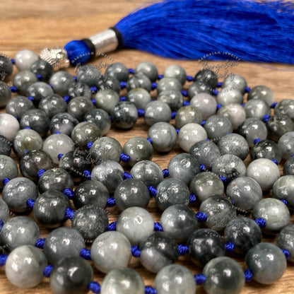 Gray Tiger Eye Mala, Hand Knotted Mala, Prayer Beads, Gray Tiger Eye Necklace, 108 Mala Beads, Statement Necklace, Gift For Yoga Lover
