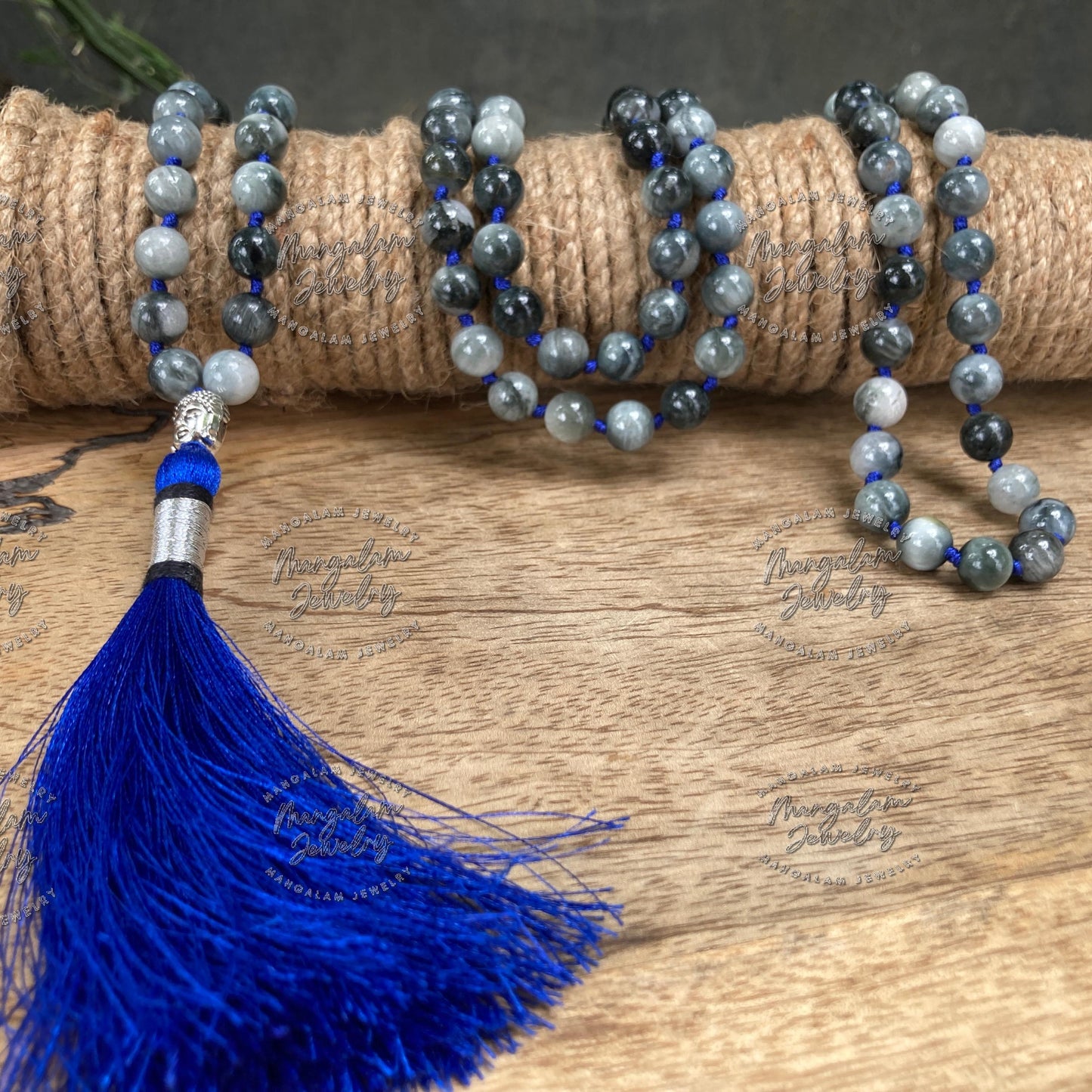 Gray Tiger Eye Mala, Hand Knotted Mala, Prayer Beads, Gray Tiger Eye Necklace, 108 Mala Beads, Statement Necklace, Gift For Yoga Lover
