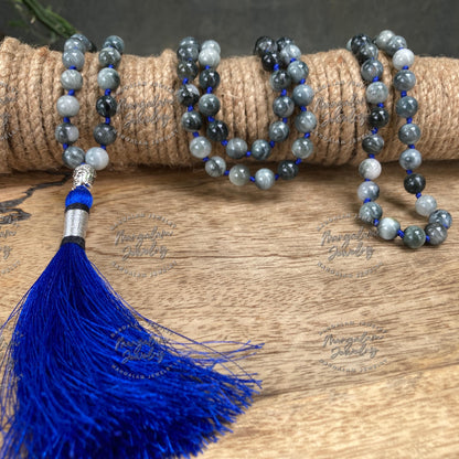 Gray Tiger Eye Mala, Hand Knotted Mala, Prayer Beads, Gray Tiger Eye Necklace, 108 Mala Beads, Statement Necklace, Gift For Yoga Lover