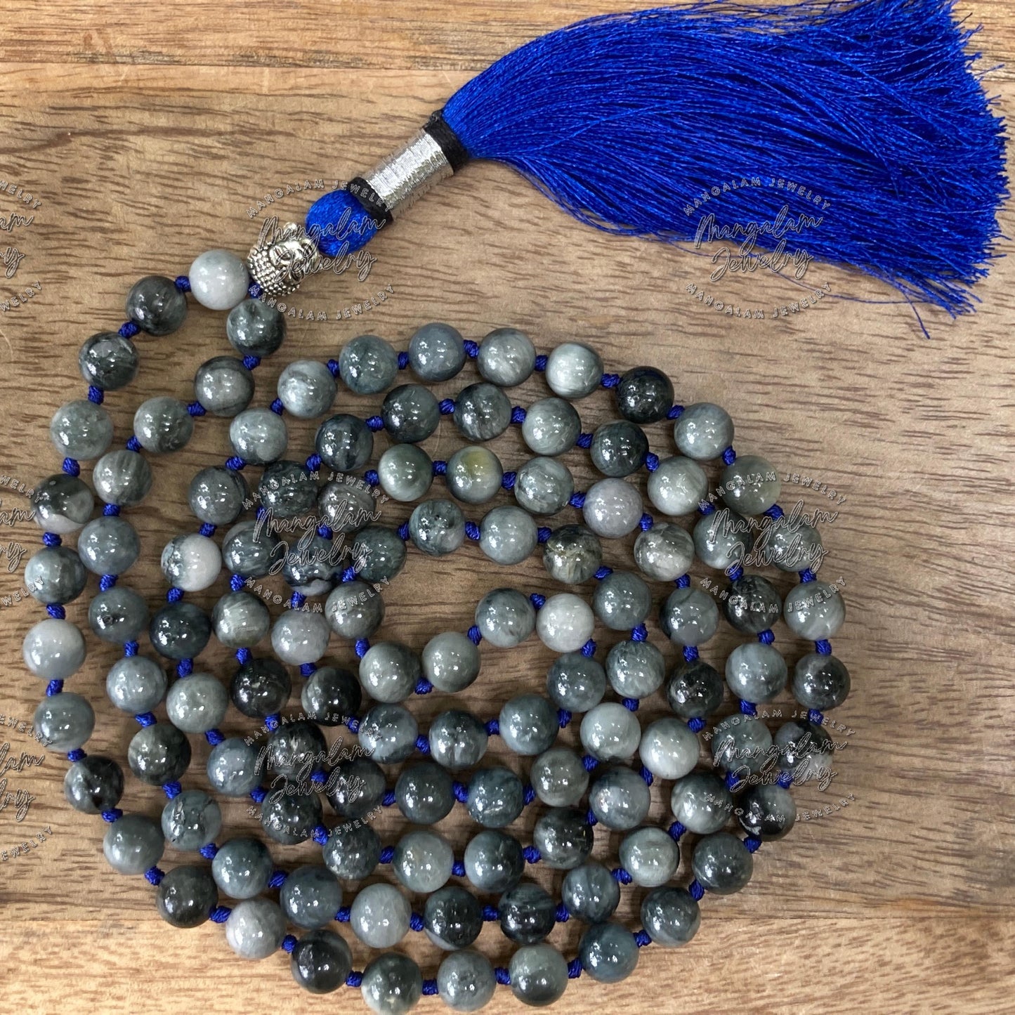 Gray Tiger Eye Mala, Hand Knotted Mala, Prayer Beads, Gray Tiger Eye Necklace, 108 Mala Beads, Statement Necklace, Gift For Yoga Lover