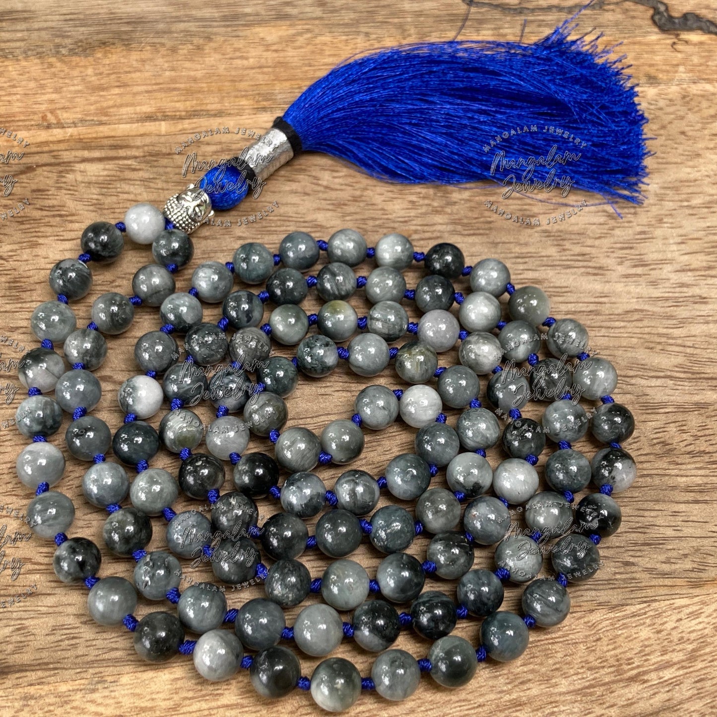 Gray Tiger Eye Mala, Hand Knotted Mala, Prayer Beads, Gray Tiger Eye Necklace, 108 Mala Beads, Statement Necklace, Gift For Yoga Lover