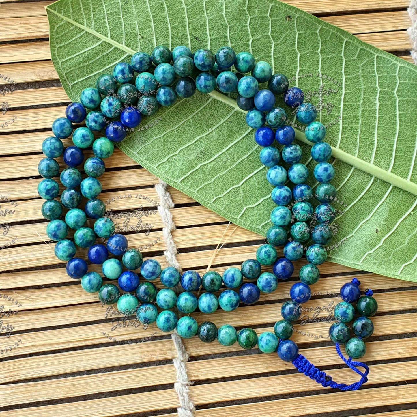 Azurite Mala 8 MM, Third Eye Necklace, Azurite Necklace, 108 Mala Beads, Yoga Gifts, Spiritual Gifts, 108 Beads Mala, Japa Mala