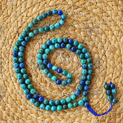 Azurite Mala 8 MM, Third Eye Necklace, Azurite Necklace, 108 Mala Beads, Yoga Gifts, Spiritual Gifts, 108 Beads Mala, Japa Mala