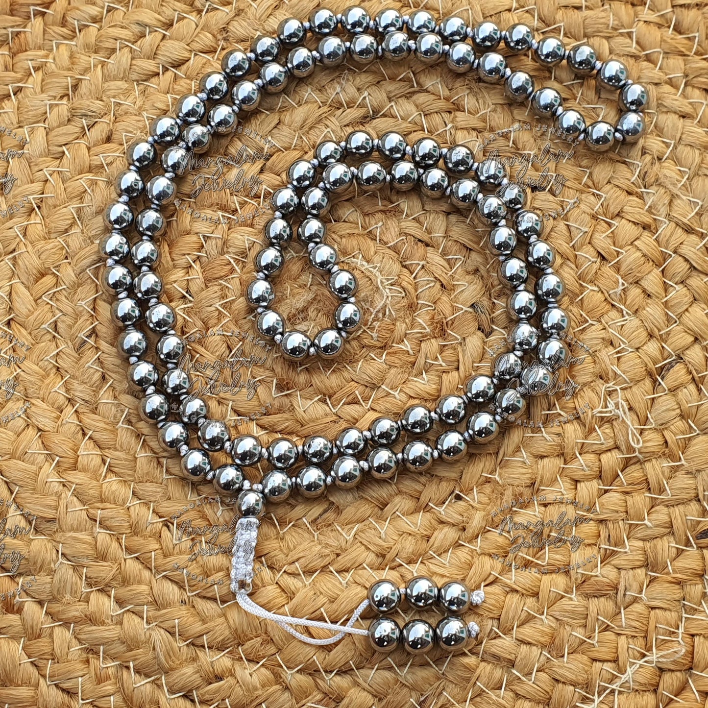 Silver Pyrite Mala, Silver Pyrite Necklace - Hand Knotted, Statement Necklace, Yoga Gifts,108 Beads mala, Handmade Jewelry