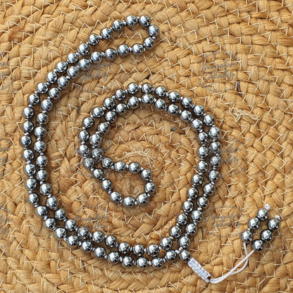 Silver Pyrite Mala, Silver Pyrite Necklace - Hand Knotted, Statement Necklace, Yoga Gifts,108 Beads mala, Handmade Jewelry