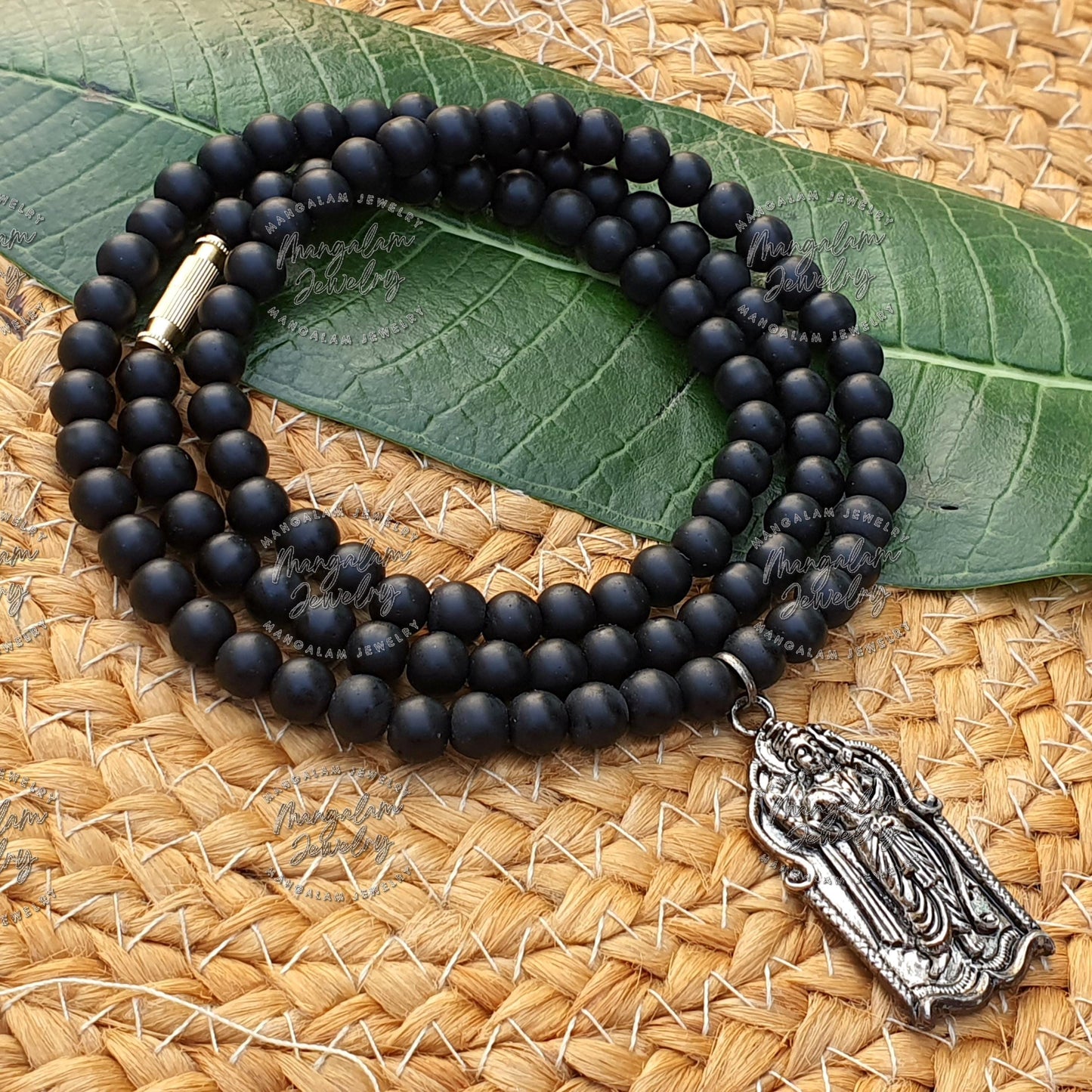 Shree Ram Shaligram Mala with  Silver Shree Ram Pendent ,Shaligram Necklace, Rosary Mala, Symbolic Necklace