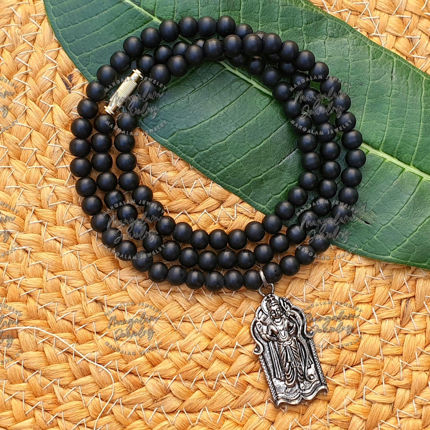 Shree Ram Shaligram Mala with  Silver Shree Ram Pendent ,Shaligram Necklace, Rosary Mala, Symbolic Necklace