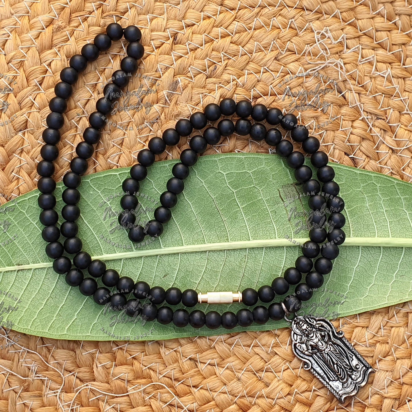 Shree Ram Shaligram Mala with  Silver Shree Ram Pendent ,Shaligram Necklace, Rosary Mala, Symbolic Necklace