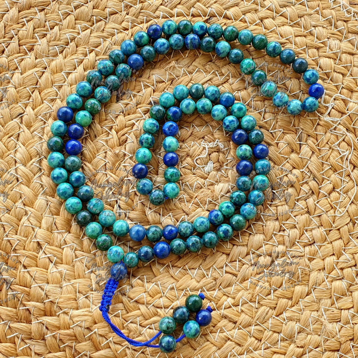 Azurite Mala 8 MM, Third Eye Necklace, Azurite Necklace, 108 Mala Beads, Yoga Gifts, Spiritual Gifts, 108 Beads Mala, Japa Mala