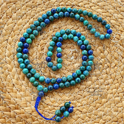 Azurite Mala 8 MM, Third Eye Necklace, Azurite Necklace, 108 Mala Beads, Yoga Gifts, Spiritual Gifts, 108 Beads Mala, Japa Mala