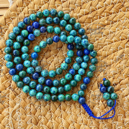 Azurite Mala 8 MM, Third Eye Necklace, Azurite Necklace, 108 Mala Beads, Yoga Gifts, Spiritual Gifts, 108 Beads Mala, Japa Mala