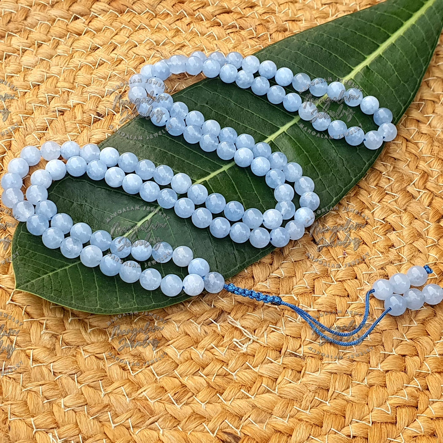 Celestite Tibetan Necklace For Connecting With Angels, Celestite Mala, Statement Necklace 108 Bead Japa Mala, Gift For Yoga Lover