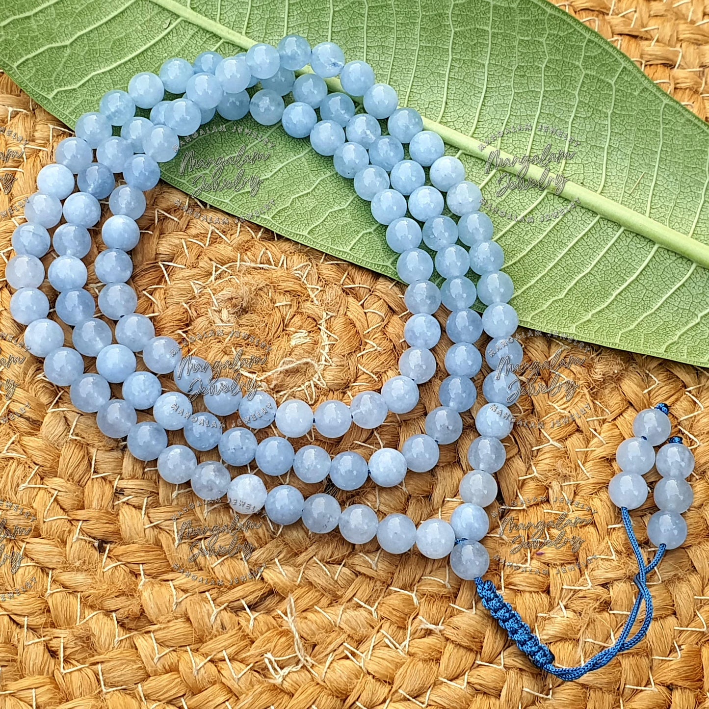 Celestite Tibetan Necklace For Connecting With Angels, Celestite Mala, Statement Necklace 108 Bead Japa Mala, Gift For Yoga Lover